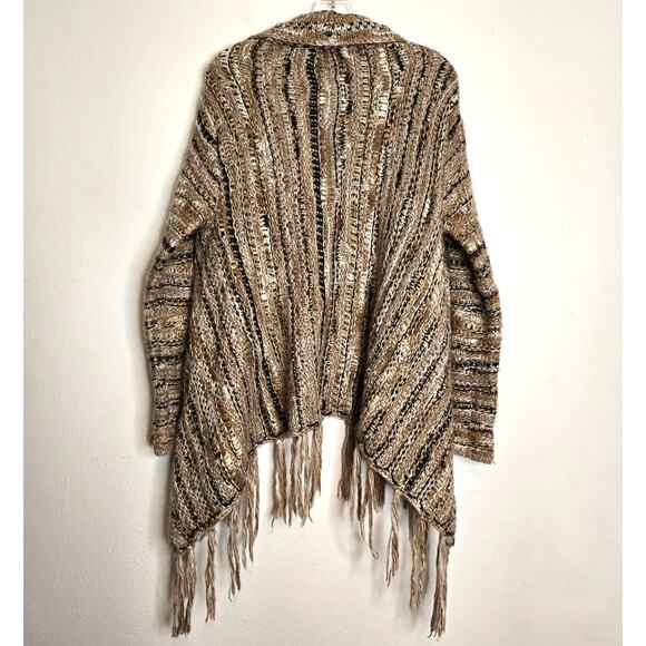 Altar'd State Wool Blend Marled Knit Open Front Cardigan Size M Brown Fringe - Picture 2 of 11